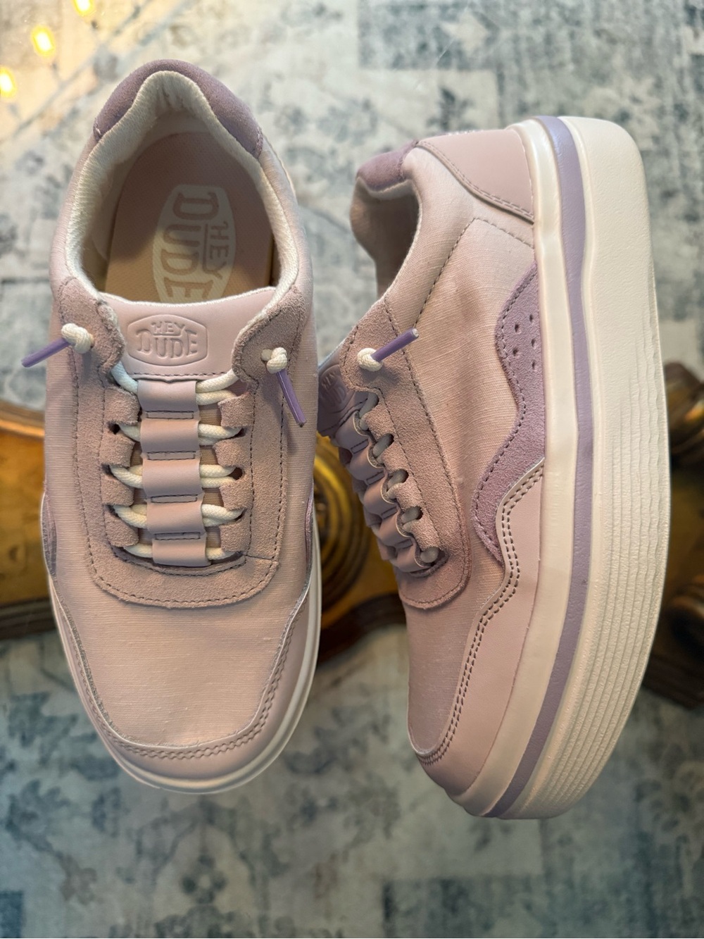HEYDUDE Women’s Hudson Lift Lilac Platform Sneakers - Pastel Purple Chunky Sz 6